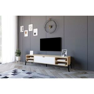 Comoda TV, Puqa Design, Santa, 160x36x40 cm, PAL, Stejar Safir / Alb imagine