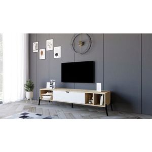 Comoda TV, Puqa Design, Ponza, 160x36x40 cm, PAL, Stejar Safir / Alb imagine
