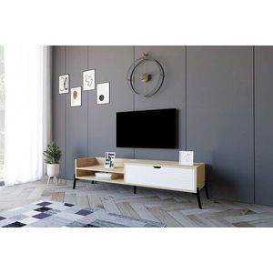 Comoda TV, Puqa Design, Trezza, 160x36x40 cm, PAL, Stejar Safir / Alb imagine