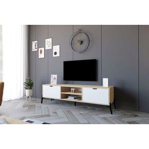 Comoda TV, Puqa Design, Nost, 160x41x40 cm, PAL, Stejar Safir / Alb imagine