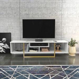 Comoda TV, Retricy, Asal 150, 150x35.2x40 cm, PAL, Alb/Auriu imagine