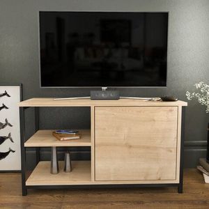 Comoda TV, Retricy, Muskegon, 89.6x35.3x50.8 cm, PAL, Negru / Stejar imagine