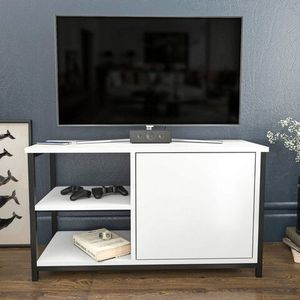Comoda TV, Retricy, Muskegon, 89.6x35.3x50.8 cm, PAL, Alb/Negru imagine