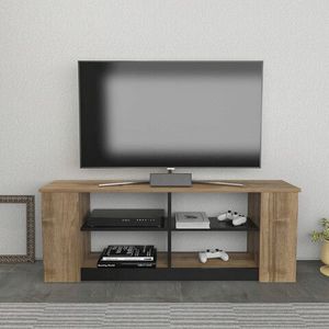 Comoda TV, Retricy, Space, 140x35x51.8 cm, PAL, Nuc / Negru imagine