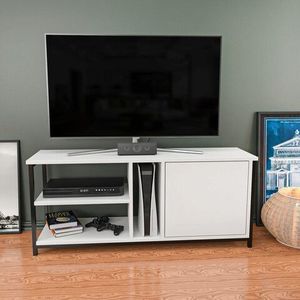 Comoda TV, Retricy, Neola, 120x35.3x50.8 cm, PAL, Alb/Negru imagine