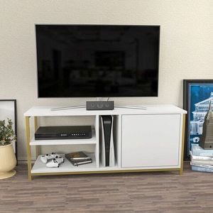 Comoda TV, Retricy, Neola, 120x35.3x50.8 cm, PAL, Aur/Alb imagine