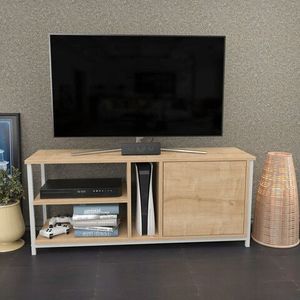 Comoda TV, Retricy, Neola, 120x35.3x50.8 cm, PAL, Stejar alb imagine