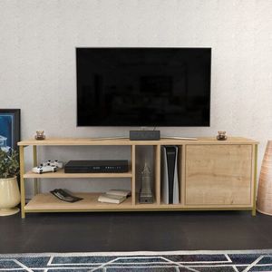 Comoda TV, Retricy, Oneida, 140x35.3x50.8 cm, PAL, Aur / Stejar imagine