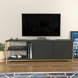 Comoda TV, Retricy, Primrose, 160x35.3x50.8 cm, PAL, Antracit / Aur imagine