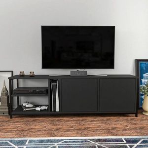 Comoda TV, Retricy, Primrose, 160x35.3x50.8 cm, PAL, Negru / Antracit imagine
