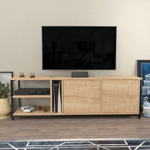 Comoda TV, Retricy, Primrose, 160x35.3x50.8 cm, PAL, Negru / Stejar imagine