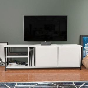 Comoda TV, Retricy, Primrose, 160x35.3x50.8 cm, PAL, Alb/Negru imagine