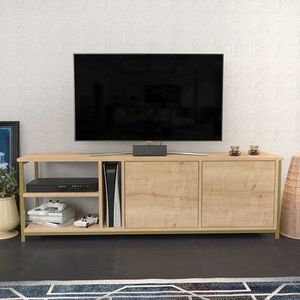 Comoda TV, Retricy, Primrose, 160x35.3x50.8 cm, PAL, Stejar / Aur imagine