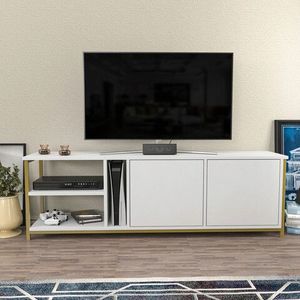 Comoda TV, Retricy, Primrose, 160x35.3x50.8 cm, PAL, Alb/Auriu imagine