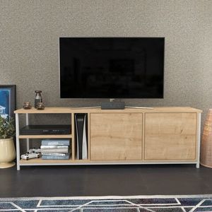 Comoda TV, Retricy, Primrose, 160x35.3x50.8 cm, PAL, Stejar alb imagine