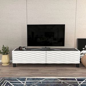 Comoda TV, Retricy, Lerze, 149.2x35x38 cm, PAL, Alb/Negru imagine