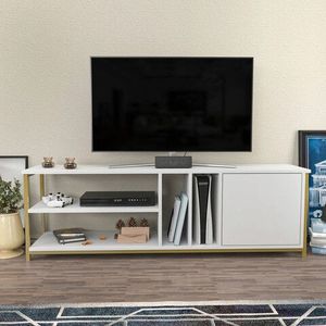 Comoda TV, Retricy, Oneida, 140x35.3x50.8 cm, PAL, Aur/Alb imagine