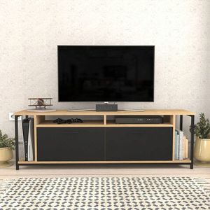 Comoda TV, Retricy, Omar, 160x35x50.8 cm, PAL, Stejar / Negru imagine