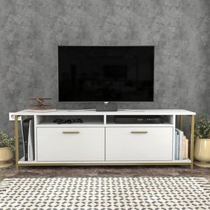 Comoda TV, Retricy, Omar, 160x35x50.8 cm, PAL, Alb/Auriu imagine