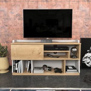 Comoda TV, Retricy, Raca, 120x37x59 cm, PAL, Safir / Alb imagine