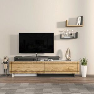 Comoda TV, Zena Home, Tammy, 180x54x36.8 cm, PAL, Alb / Stejar / Antracit imagine
