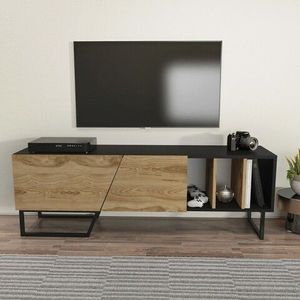 Comoda TV, Zena Home, Linossa, 150x50.5x35 cm, PAL, Negru / Stejar imagine