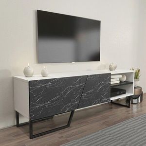 Comoda TV, Zena Home, Denasse, 150x50.5x35 cm, PAL, Alb/Negru imagine