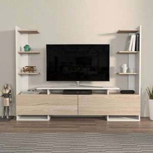 Comoda TV, Zena Home, Ava, 183.6x140x31.7 cm, PAL, Stejar alb imagine