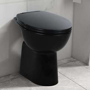 vidaXL Vas WC fără ramă închidere silențioasă, + 7 cm, negru, ceramică imagine