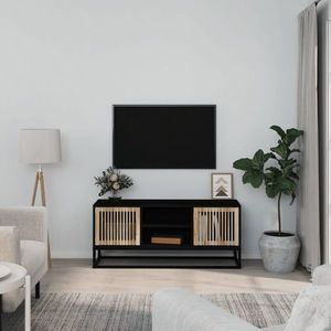 vidaXL Comodă TV, negru, 105x30x45 cm, lemn prelucrat & fier imagine
