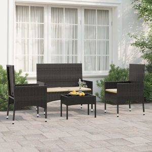 vidaXL Set mobilier relaxare grădină 4 piese cu perne poliratan negru imagine