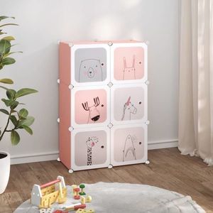 vidaXL Dulap de depozitare cub pentru copii, 6 cuburi, roz, PP imagine