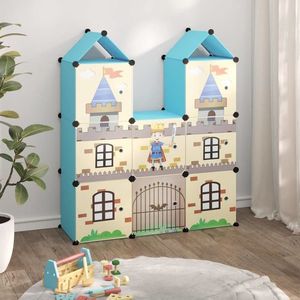 vidaXL Dulap de depozitare cub pentru copii, 8 cuburi, albastru, PP imagine