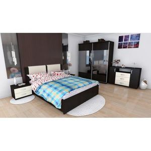 Dormitor Laguna cu pat 160x200 cu 2 sertare Wenge cu Vanilie imagine
