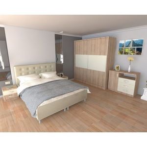 Dormitor Milano Sonoma cu Pat Tapitat Bej 160x200 imagine