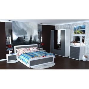 Dormitor Torino cu pat cu somiera metalica rabatabila 160x200 cm Alb / Gri imagine