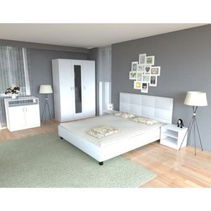 Dormitor Soft Alb cu pat tapitat alb pentru saltea 120x200 cm imagine