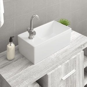 vidaXL Chiuvetă de baie, alb, 48x25x15 cm, ceramică imagine