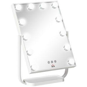 HOMCOM Oglinda pentru make-up, cu iluminare, stil Hollywood, oglinda de masa cu 12 lumini LED luminozitate reglabila, alb imagine