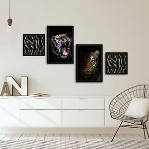 Set 4 tablouri decorative, Alpha Wall, Tiger, 30x30/35x50 cm imagine