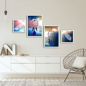 Set 4 tablouri decorative, Alpha Wall, Dream Catcher, 30x30/35x50 cm imagine
