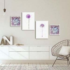 Set 4 tablouri decorative, Alpha Wall, Pink Dandelion, 30x30/35x50 cm imagine