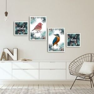 Set 4 tablouri decorative, Alpha Wall, Birds, 30x30/35x50 cm imagine