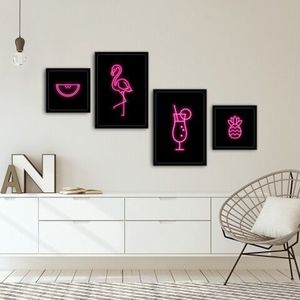 Set 4 tablouri decorative, Alpha Wall, Flamingo, 30x30/35x50 cm imagine
