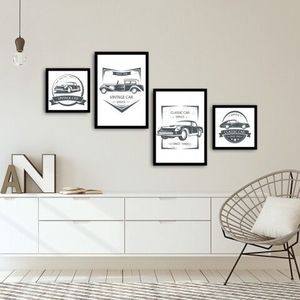 Set 4 tablouri decorative, Alpha Wall, Vintage Car, 30x30/35x50 cm imagine
