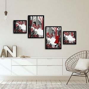 Set 4 tablouri decorative, Alpha Wall, Little Red Riding Hood, 30x30/35x50 cm imagine