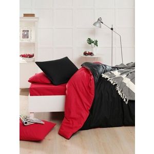 Lenjerie de pat pentru o persoana, 2 piese, 140x200 cm, 100% bumbac ranforce, Mijolnir, Cift Yonlu, rosu/negru imagine