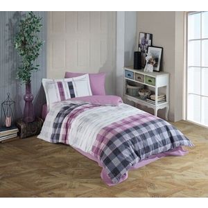 Lenjerie de pat pentru o persoana, 3 piese, 160x220 cm, 100% bumbac poplin, Hobby, Suelita, roz imagine