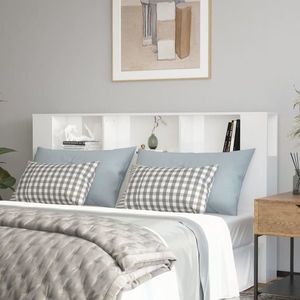 vidaXL Tăblie de pat cu dulap, alb extralucios, 180x18, 5x104, 5 cm imagine