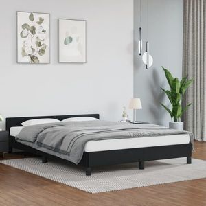 vidaXL Cadru de pat cu tăblie, negru, 140x190 cm, piele ecologică imagine